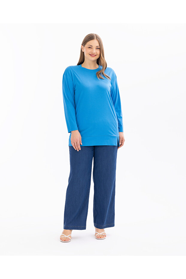 PLUS SIZE BASIC LONG SLEEVE TUNIC - 3