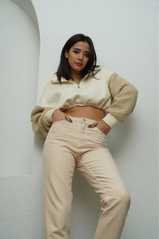 Women's High Waist Beige Mom Jeans Lycra Stretchy Jeans Boyfriend Premium Jeans