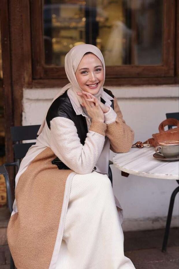 Kadın Patchwork Siyah Derili Gömlek-Bej - 5