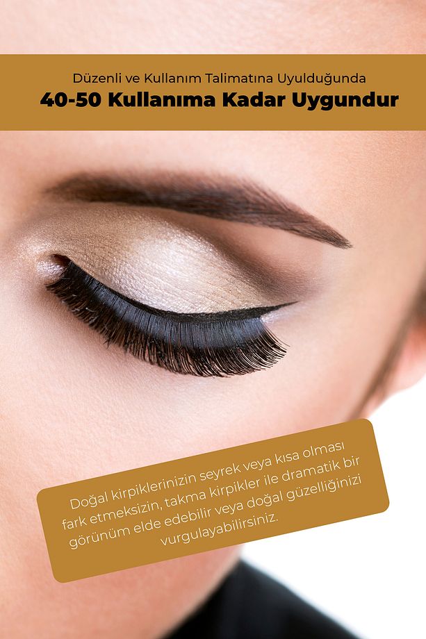 Yeni 5li İpek Kirpik, Takma Kirpik Seti 5 Adet + Eyeliner Kalem Black Set - 5