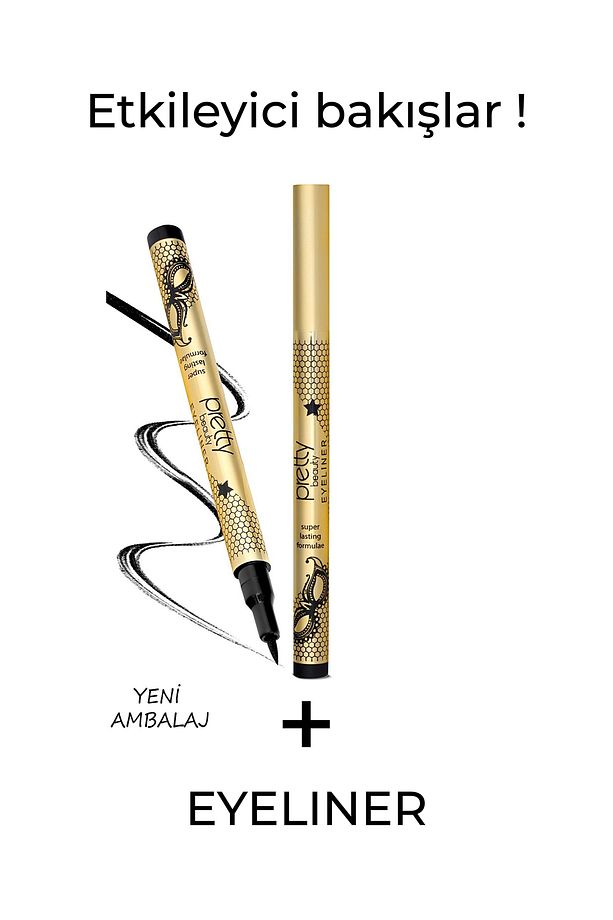 Yeni 5li İpek Kirpik, Takma Kirpik Seti 5 Adet + Eyeliner Kalem Black Set - 2