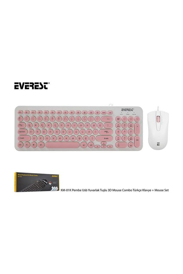 Km-01k Pembe Usb Yuvarlak Tuşlu 3d Mouse Combo Türkçe Klavye + Mouse Set - 5