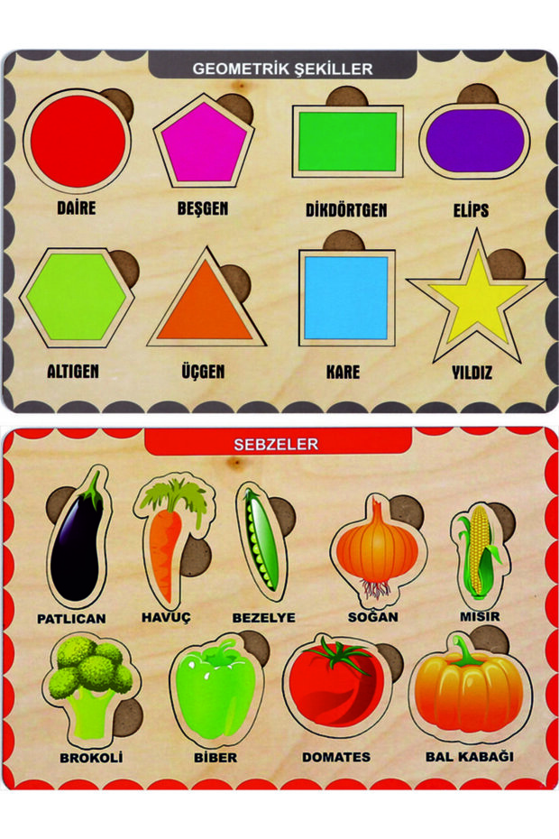 Ahşap Bul Tak Eğitici 2 Adet Yapboz Puzzle Seti - 1