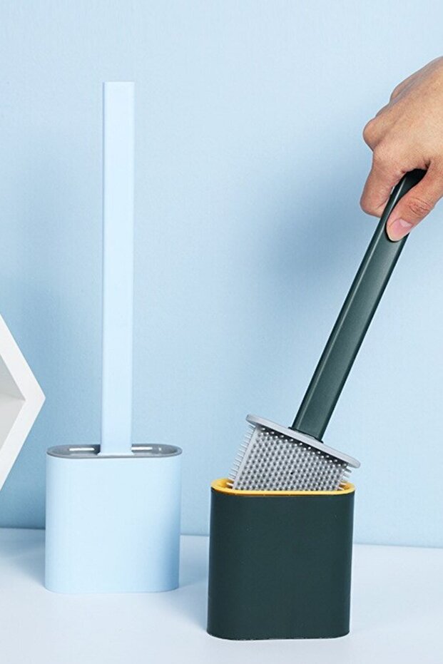 Soft Silicone Head - Wall Mounted Toilet Brush Set with Lid