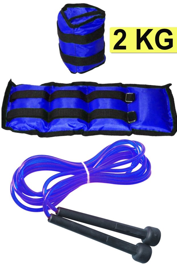 2 Kg Hand Foot Weight Double Velcro 2kg X 2pcs Wrist Weight Sandbag And Jump Rope Set Blue