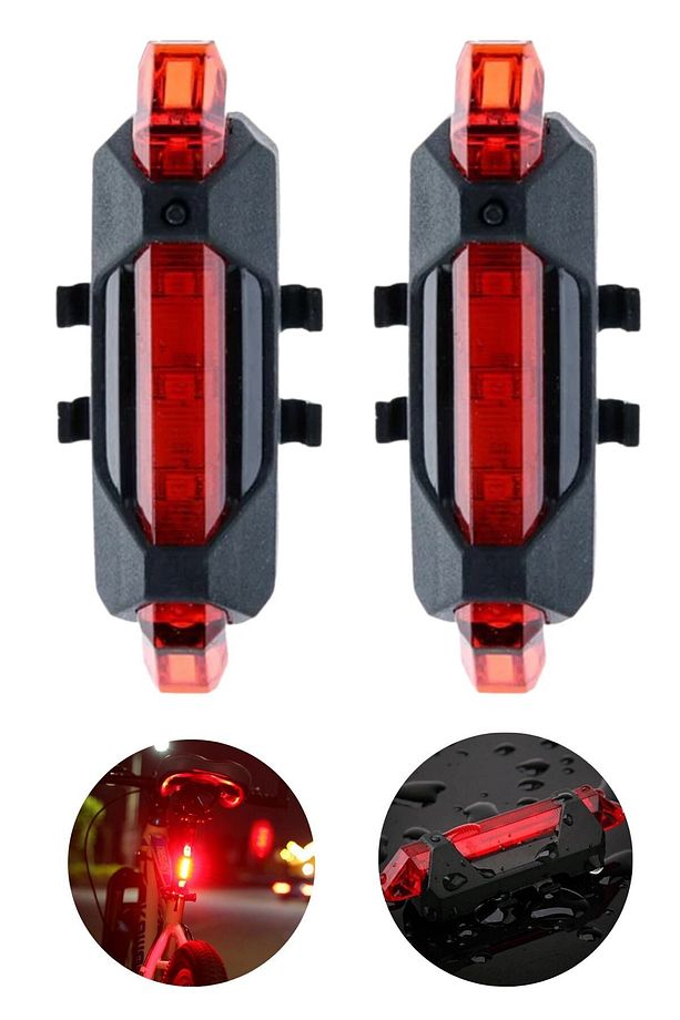 2 Adet Usb Şarj Edilebilir Parlak Bisiklet Led Lamba Su Geçirmez Güvenlik Uyarı Arka Lamba Işığı - 1