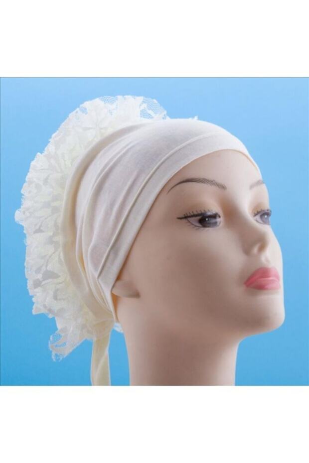 1 Piece White Frilly Knob Bonnet Scarf Bonnet Hijab Bonnet
