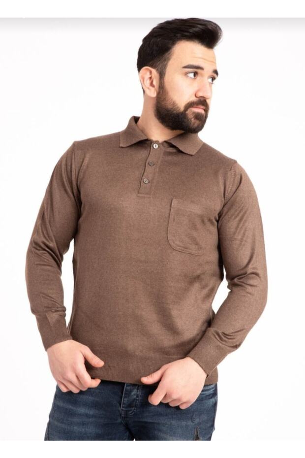 Men's Buttoned Thin Polo Collar Wool Sweater