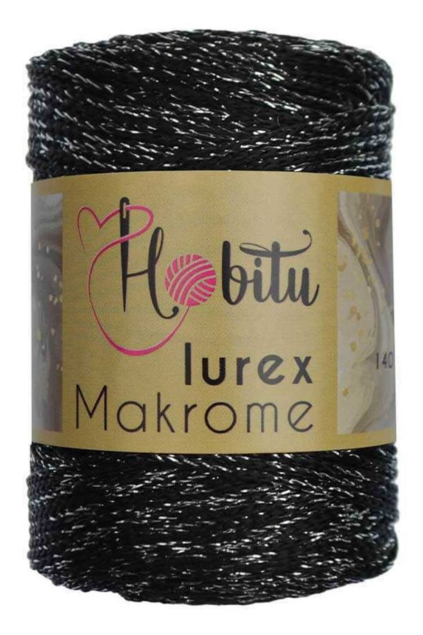 Hobitu Polyester Makrome Ipi 2mm - 100gr/140metre Simli Lurex 270-02 Siyah-gümüş - 1