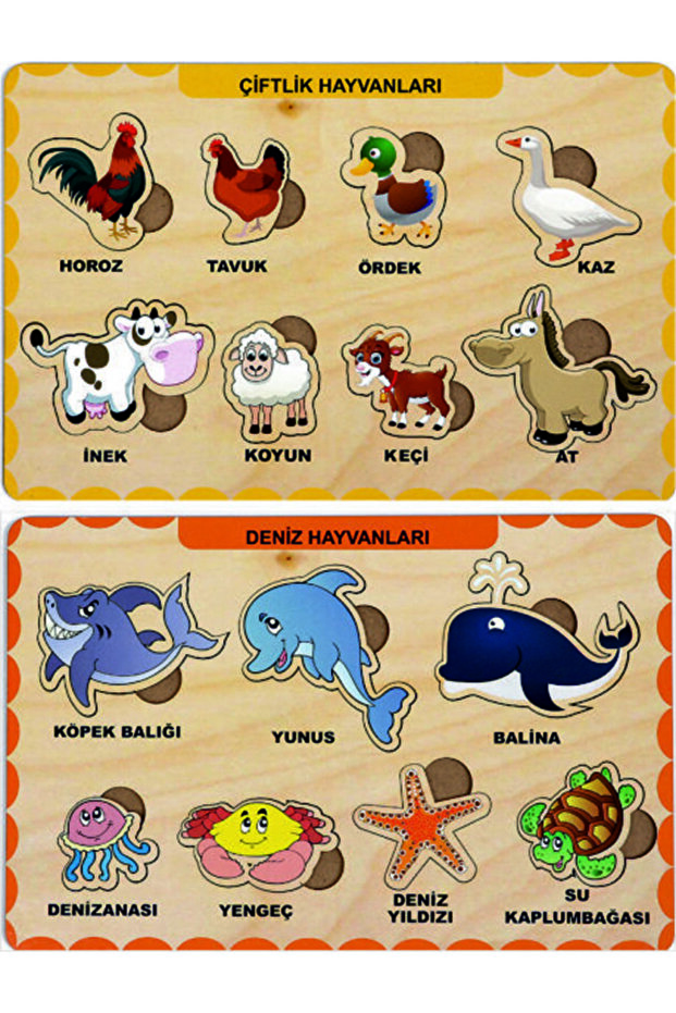 Ahşap Bul Tak Eğitici 2 Adet Yapboz Puzzle Seti - 1