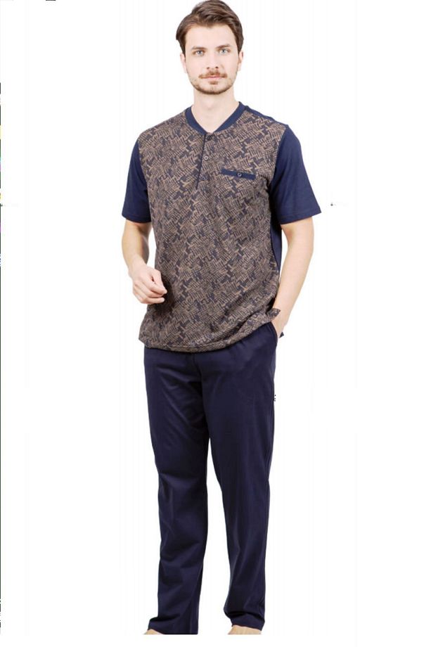 Jakarlı Kısa Kol Patlı Arka Düz Pijama Takımı - 1