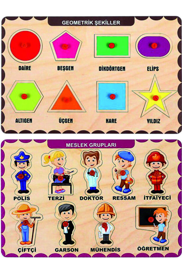 2 Adet Ahşap Tutmalı Puzzle Yapboz Puzzle Seti - 1