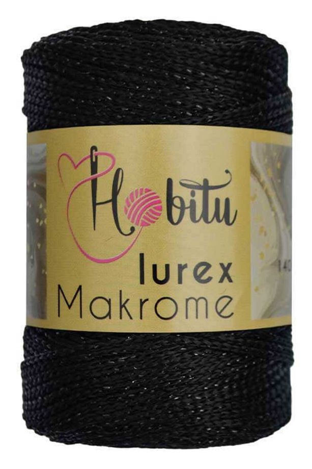 Hobitu Polyester Makrome Ipi 2mm - 100gr/140metre Simli Lurex 270-01 Siyah-siyah - 1