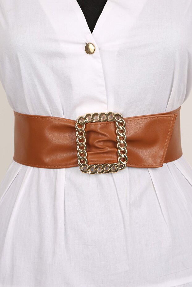 Women's Leather Belt with Chain Buckle