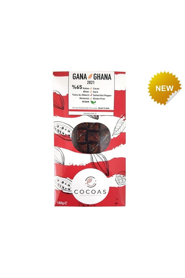 Cocoas Vegan Glutensiz Tuzlu Acı Biberli Bitter Tablet Çikolata 100 Gr - 1