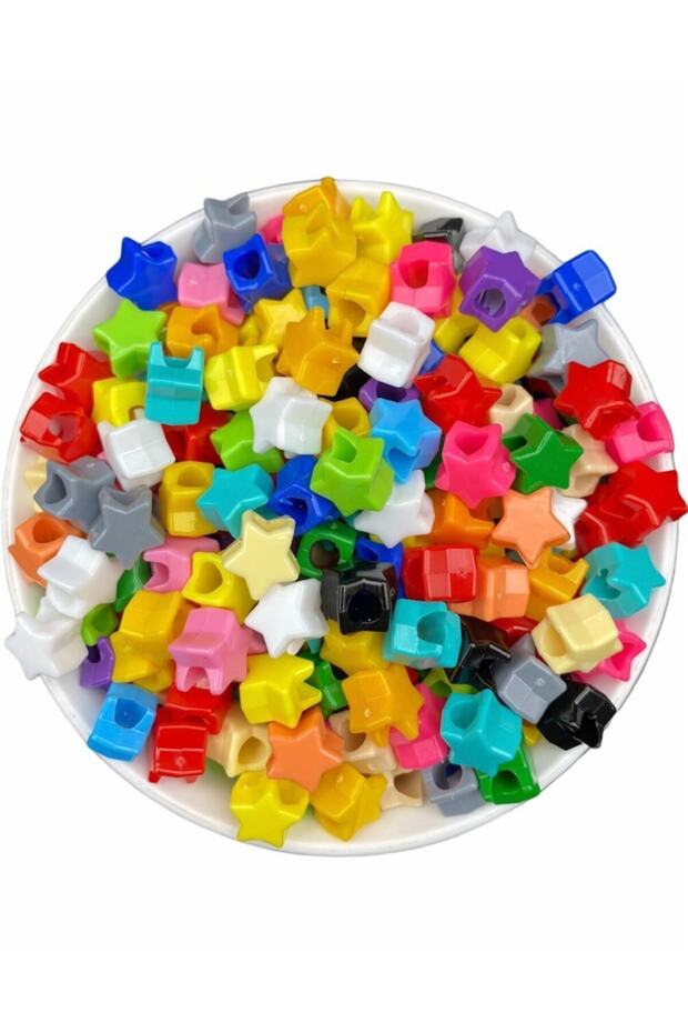 Wide Hole Mixed Color Plastic Star Model Beads, jewelry, accessory Beads (50gr,~100 Pieces)
