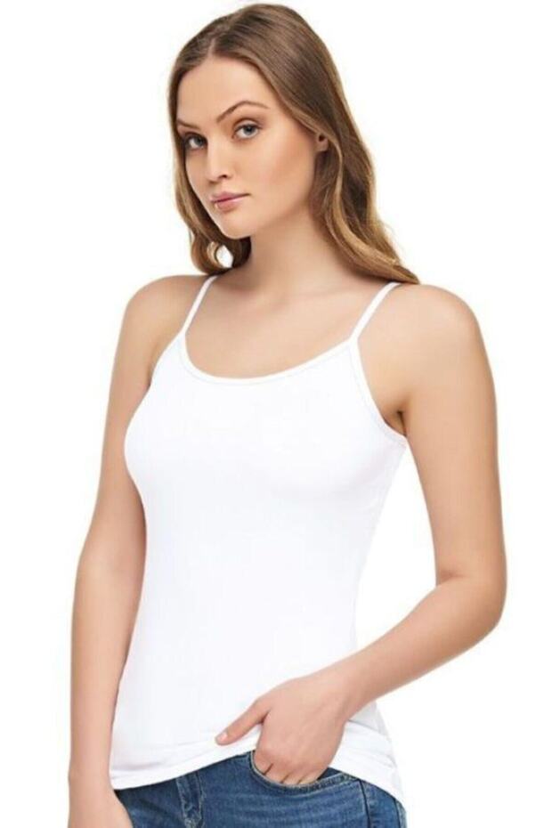 Women's White Rope Strap 100% Cotton Tank Top Pack of 6