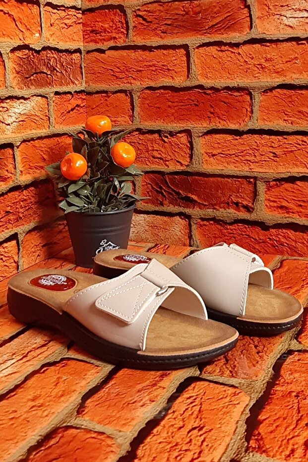 Women's Beige Gel Sole Velcro Slippers