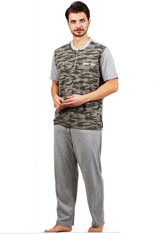 Jacquard Short Sleeve Placket Back Straight Pajamas Set