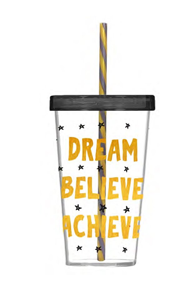 Patterned Glass with Straw 660 Cc - Dream Gold Effect - Gift Glass