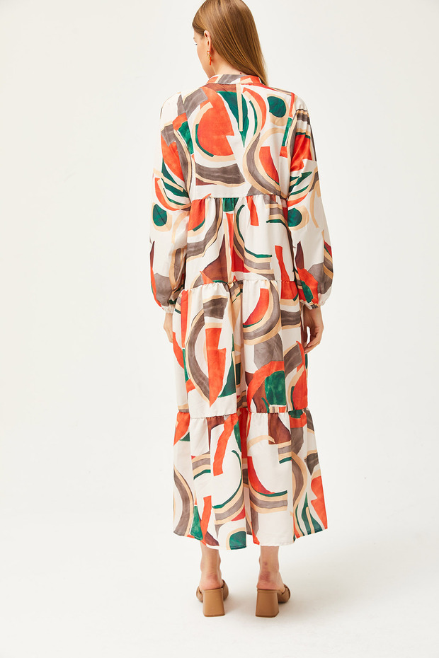 Női Kupra narancssárga gallér, részletes gombos bő maxi ruha ELB-19002057 - 5