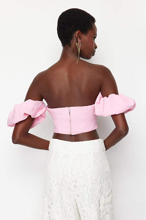 Pembe Crop Dokuma Büstiyer TPRSS24BS00020 - 6
