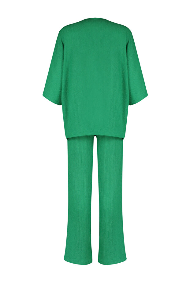 Yeşil Relaxed/Rahat Kesim Örme Kimona Pantolon Alt-Üst Takım TWOSS24AU00091 - 8