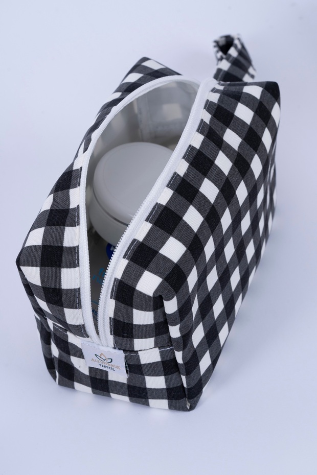Makeup Bag Gingham black Multi-Purpose large size - 2