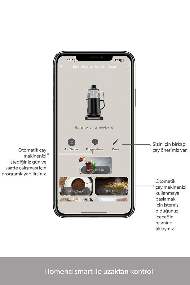 Smart Royaltea Plus 2 in 1 Otomatik Çay ve Türk Kahve Makinesi Wifi Mat Siyah - 3