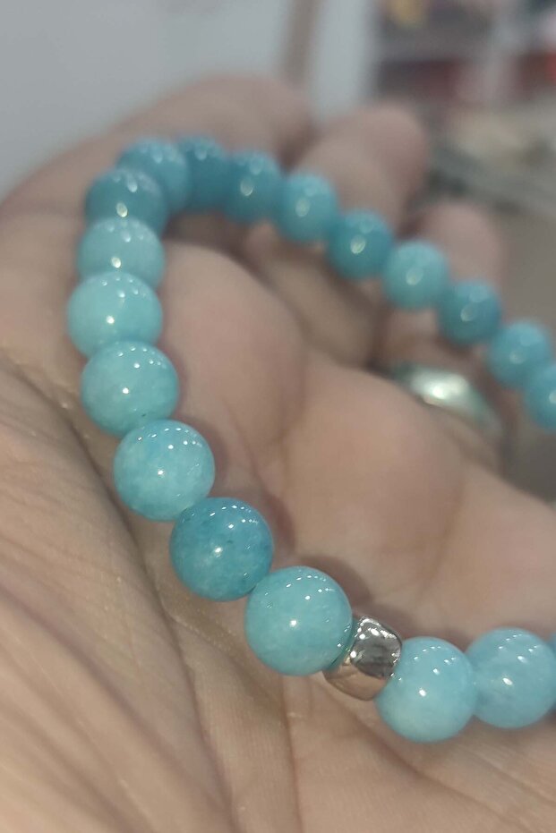 Aquamarine Stone 8 mm Natural Gemstone Bracelet