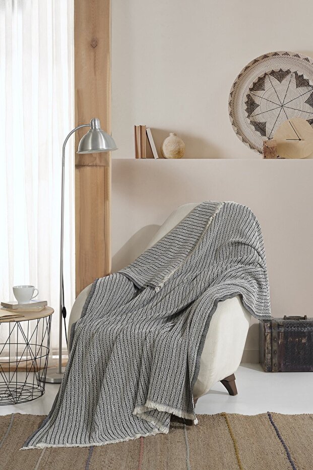 Vera Black Single Sofa Armchair Cover Shawl 150 X 200 Cm TV Blanket Throw Cotton