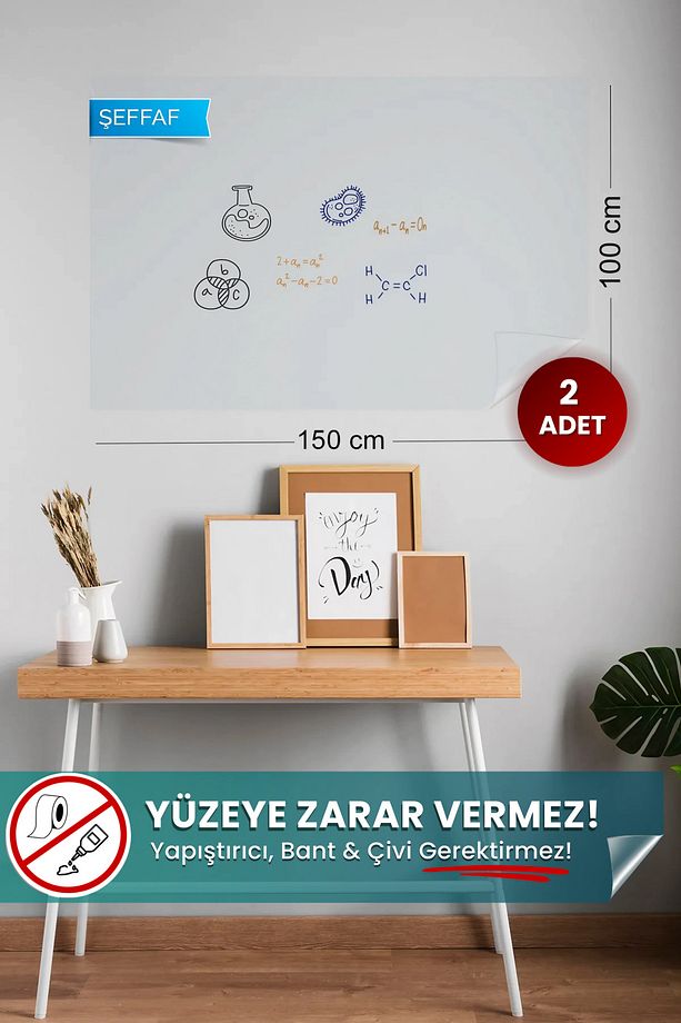 100 X 150 Cm, 2 Adet Şeffaf Kağıt Tahta, Yapışkansız Tutunan Akıllı Kağıt, Yaz Sil Sihirli Kağıt - 1
