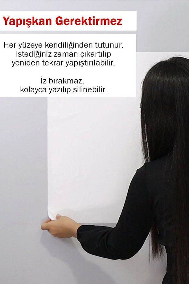 Akıllı Kağıt - 100x150 Cm Beyaz, 2 Adet Yapışkansız Statik Tutunabilir, Pratik Yazı Tahtası Ve Pano - 6
