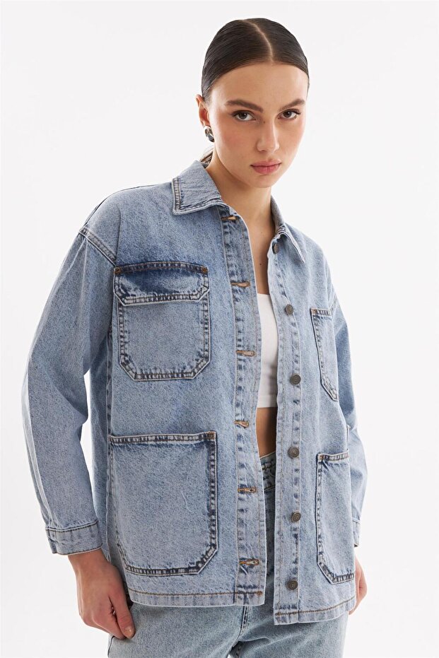 - Kadın Oversize Kot Ceket Açık Mavi - 2