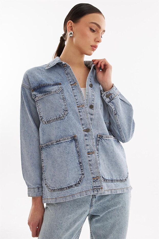 - Kadın Oversize Kot Ceket Açık Mavi - 5