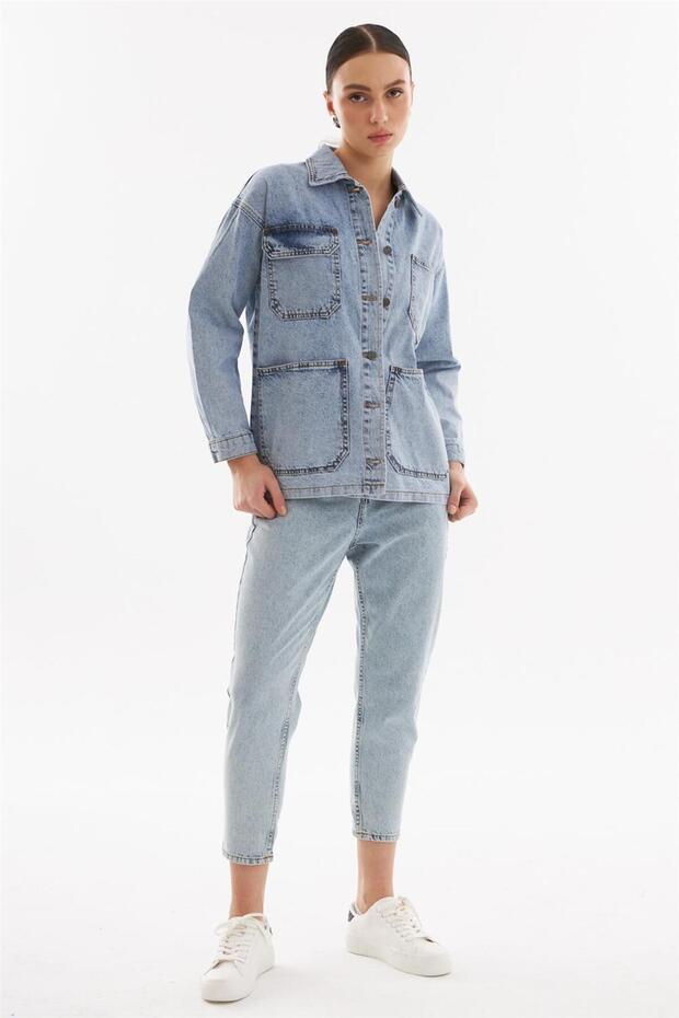 - Kadın Oversize Kot Ceket Açık Mavi - 4