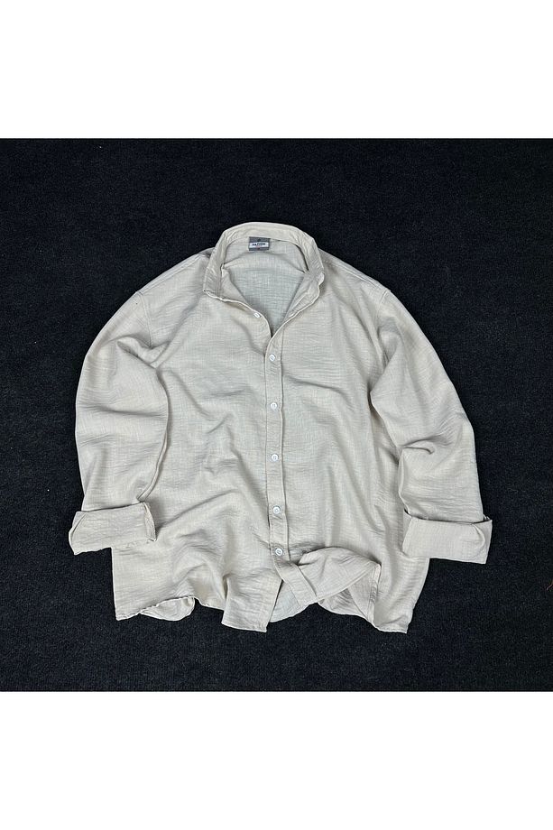 Erkek Basic Oversize Gömlek Yaka Uzun Kollu Yazlık Gömlek - 1