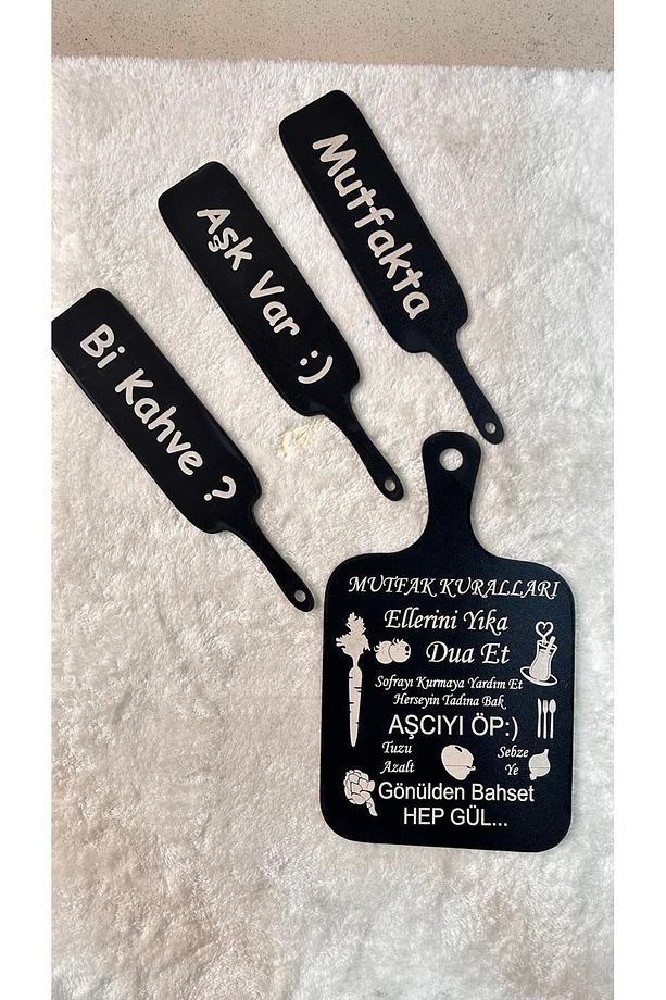 MUTFAK KURALLARI MUTFAKTA AŞK VAR Bİ KAHVE LAZER KESİM DUVAR SÜSÜ - 3