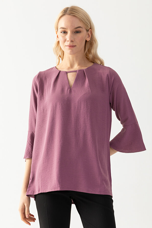 Women's Dried Rose Drop Collar Half Sleeve Loose Cut Aerobin Tunic