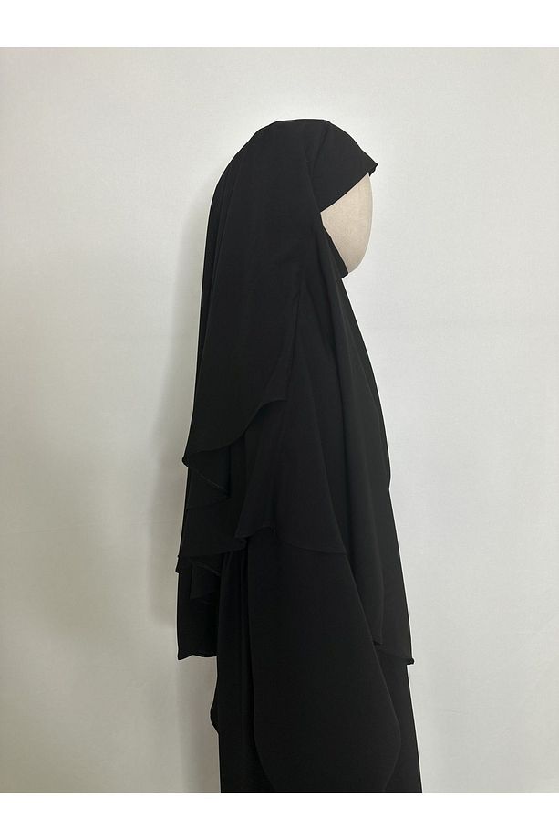 Sufle Hazır Esarp, Iki Kat, Medine Ipegi ( Hac Ve Umre Için Uygundur ) Khimar Hijap Siyah - 3