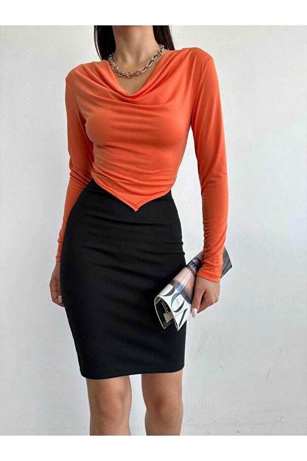 YAKA DÜŞÜK DRAPE SANDY BLUZ - 2