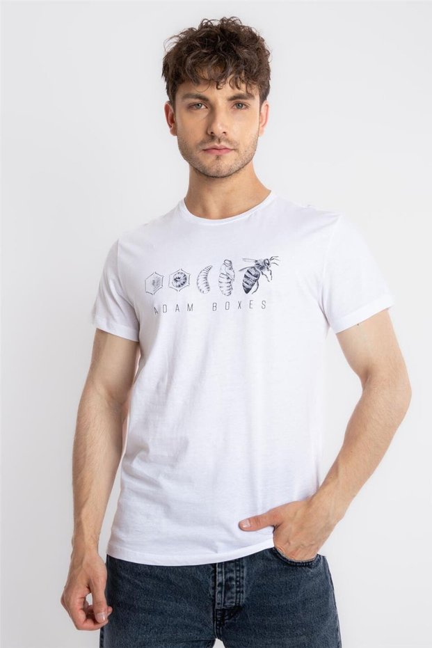 Printed O-collar T-shirt Apiso - White