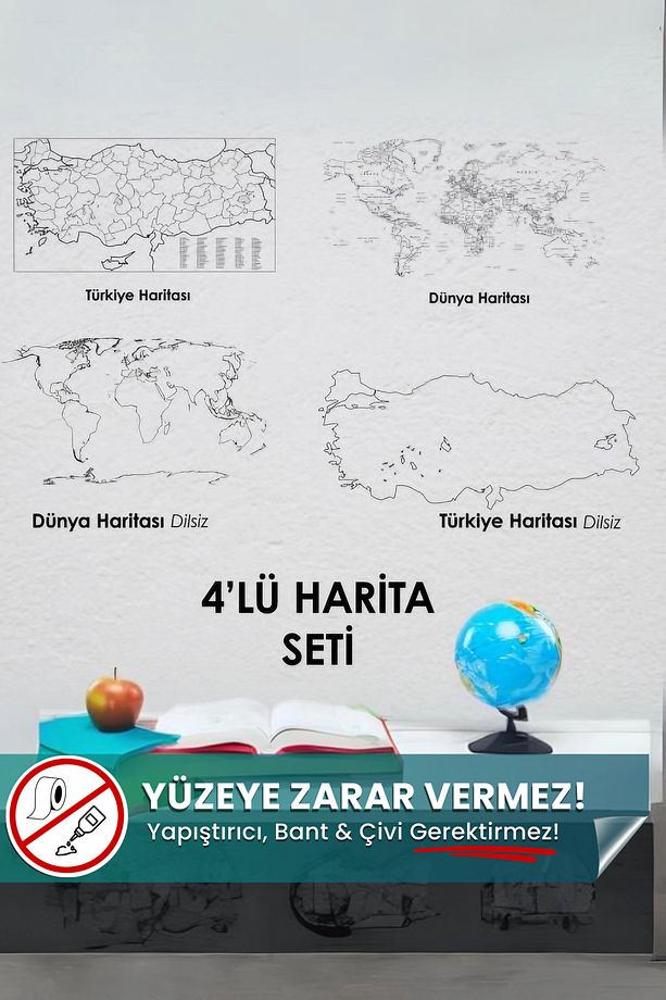 4'lü Harita Seti - Yapışkansız Tutunan, Taşınabilir, Belge Tutucu, Statik Pratik Akıllı Kağıt - 1