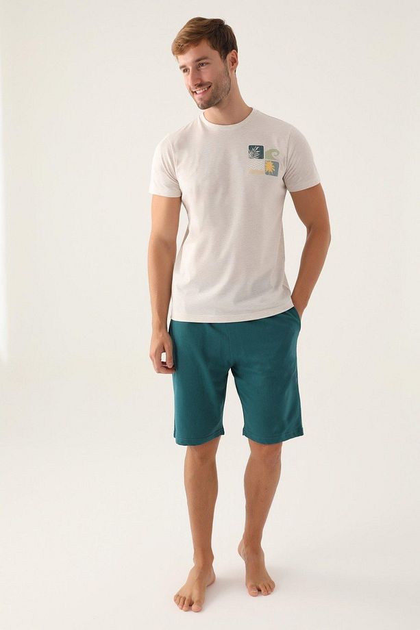 Erkek Krem Şortlu Pijama Takımı 2982 - 3