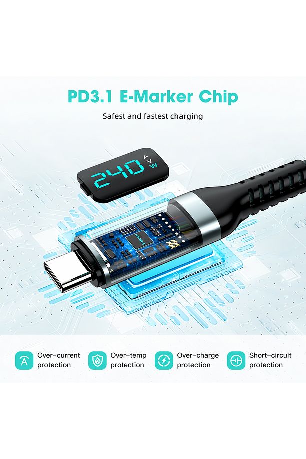 Thunderbolt 4 Usb C To Usb C 240w 8k@60hz 40gbps Pd3.1 Dijital Göstergeli 2 Metre Örgülü Kablo - 5