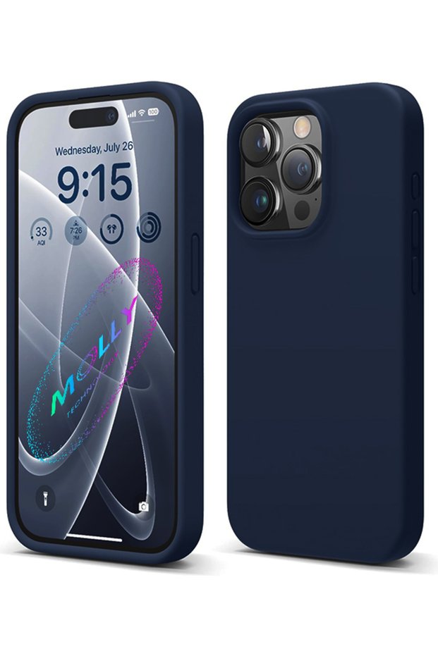 Midnight Blue Liquid Inside Velvet Silicone Case for iPhone 14 Pro Max