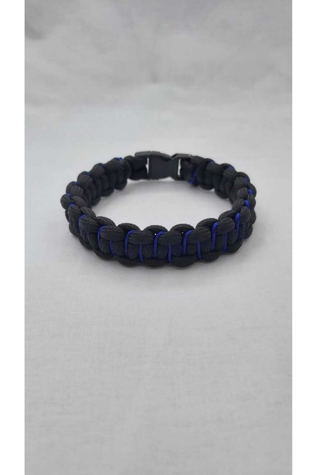 Paracord Knitted Bracelet (Clip, Double Color, Color Combination, Black-Blue Color, Handmade)