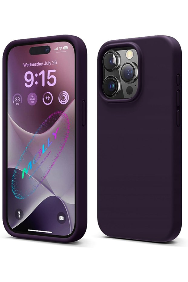 Deep Purple Liquid Inside Velvet Silicone Case for iPhone 14 Pro Max