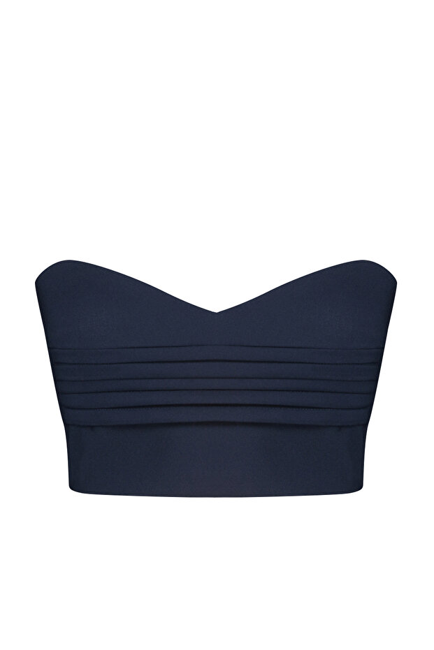 Lacivert Straplez Korse Crop Dokuma Bluz TWOSS24BZ00347 - 7