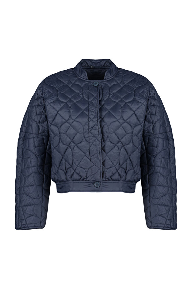 Oversize prošívaný kabát s geometrickým vzorem v námořnické modré - Twoss24Mo00000 - 7